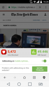 Adblocking menu in Free Adblocker Browser